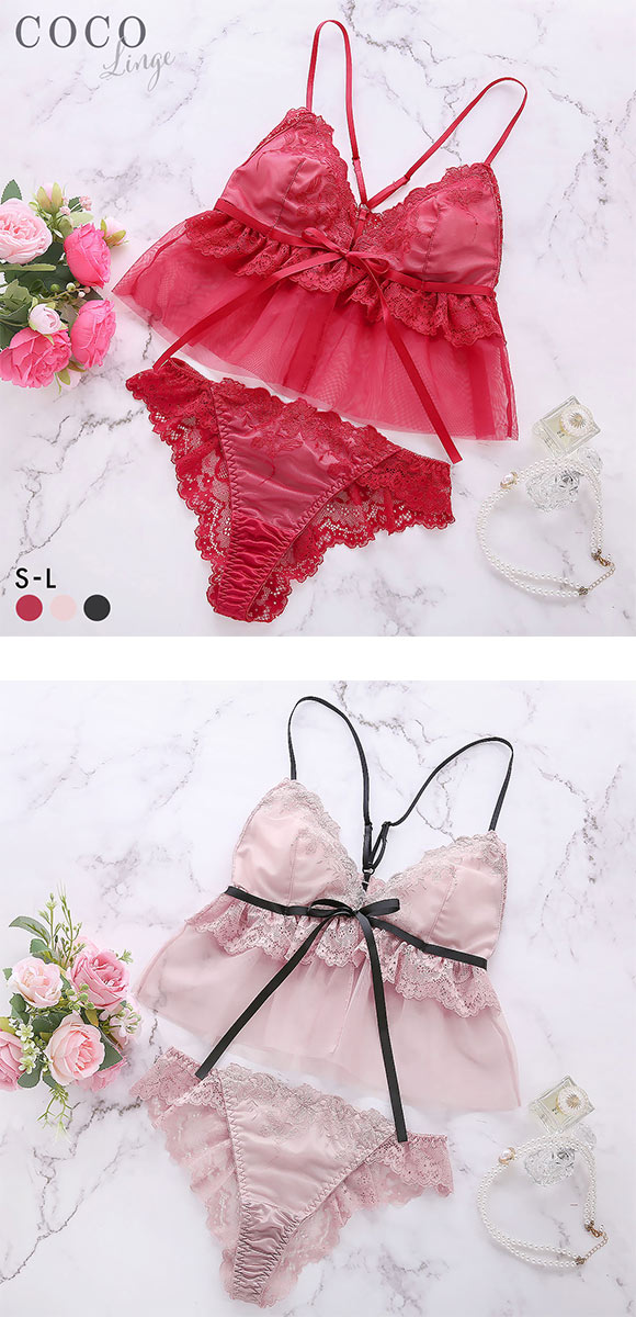 ココランジェ フェアリーレーシー ブラレット Tバック ショーツ セット ノンワイヤー 三角ブラジャー COCO Linge