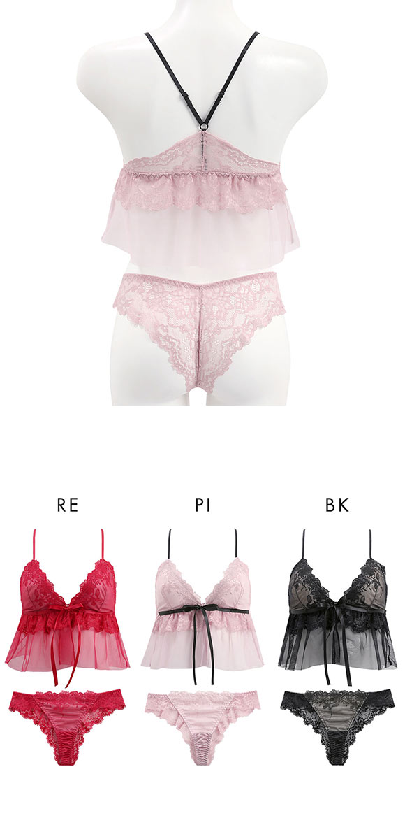 ココランジェ フェアリーレーシー ブラレット Tバック ショーツ セット ノンワイヤー 三角ブラジャー COCO Linge