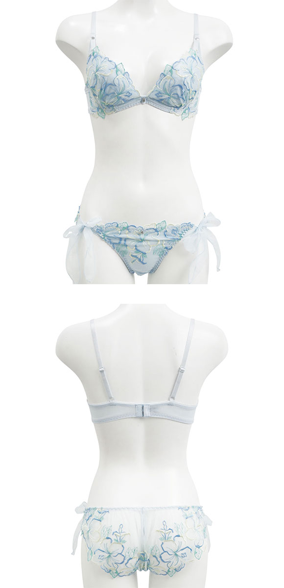 ココランジェ COCO Linge ハイビスカスアローハ ブラジャー ショーツ セット SHIROHATO別注 谷間 サイドリボン 紐パン バックレース