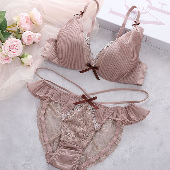 ココランジェ ガーリーチュールプリーツ ブラジャー ショーツ セット SHIROHATO別注 ストリング バックレース COCO Linge 大きいサイズ