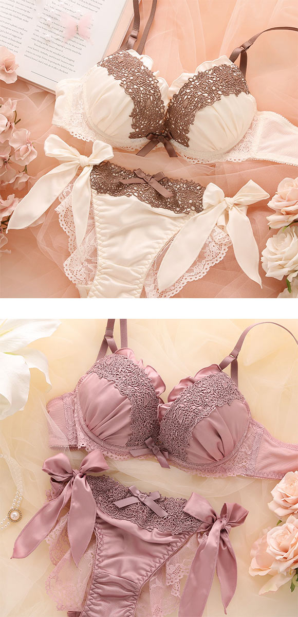ココランジェ アンティークフラワーサテン ブラジャー ショーツ セット SHIROHATO別注 谷間 サイドリボン バックレース COCO Linge