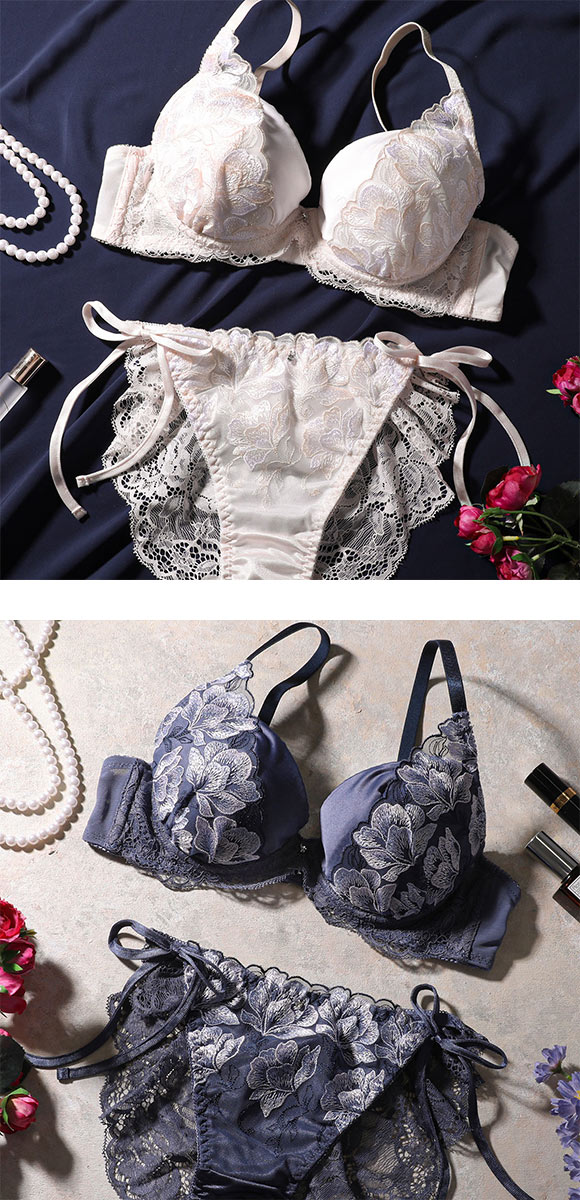 ココランジェ ガーデンレースサテン ブラジャー サイドリボン ショーツ セット 総レース SHIROHATO別注 バックレース COCO Linge
