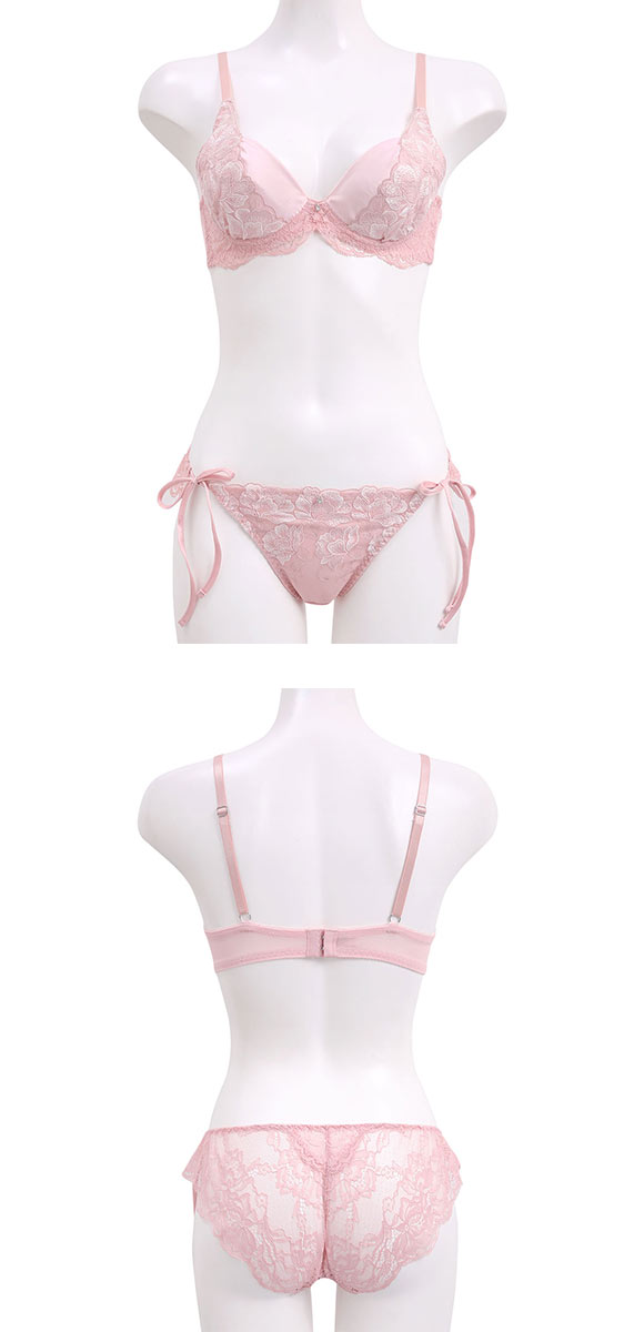 ココランジェ ガーデンレースサテン ブラジャー サイドリボン ショーツ セット 総レース SHIROHATO別注 バックレース COCO Linge