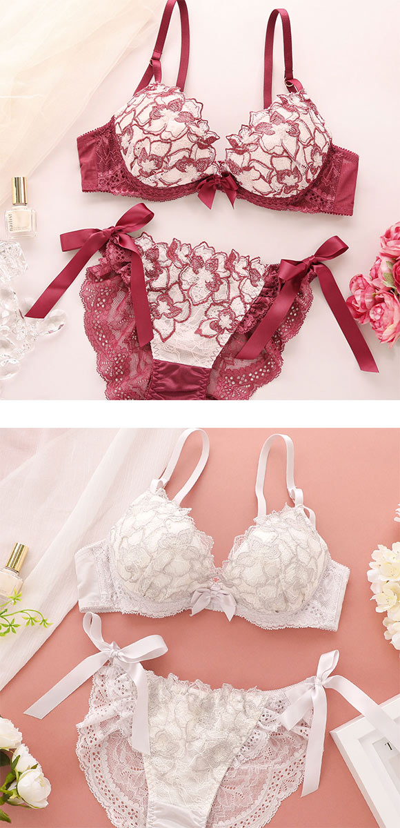 ココランジェ フラワージュエル ブラジャー ショーツ セット SHIROHATO別注 谷間 サイドリボン バックレース COCO Linge