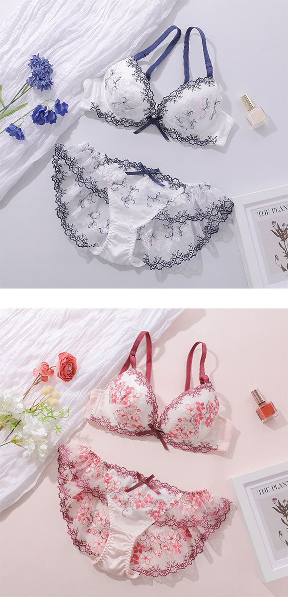 ココランジェ カラフルブロッサム ブラジャー ショーツ セット SHIROHATO別注 谷間 バックレース フレアショーツ COCO Linge