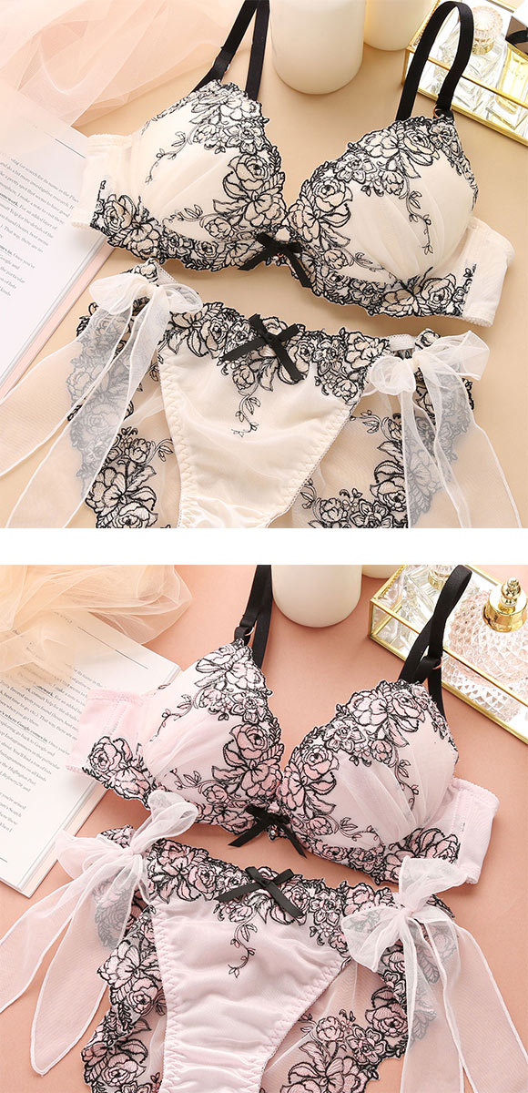 ココランジェ ピオニーフルール ブラジャー ショーツ セット SHIROHATO別注 谷間 サイドリボン バックレース COCO Linge