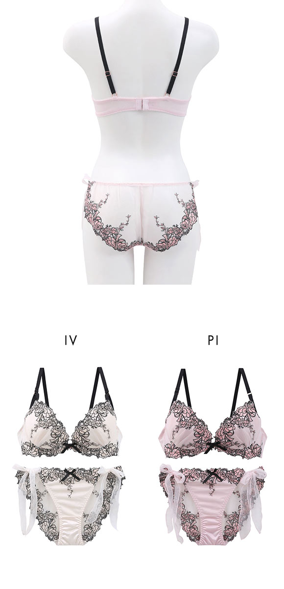 ココランジェ ピオニーフルール ブラジャー ショーツ セット SHIROHATO別注 谷間 サイドリボン バックレース COCO Linge