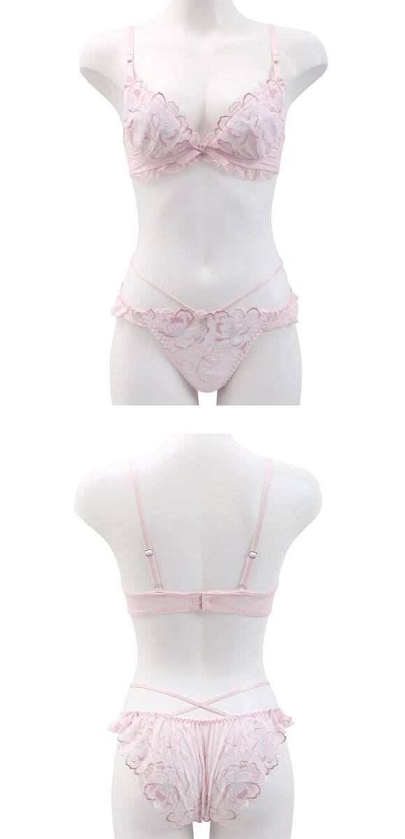 ココランジェ ユーフォリアフラワーシフォン ブラジャー ショーツ セット SHIROHATO別注 谷間 バックレース ストリング COCO Linge 大きいサイズ