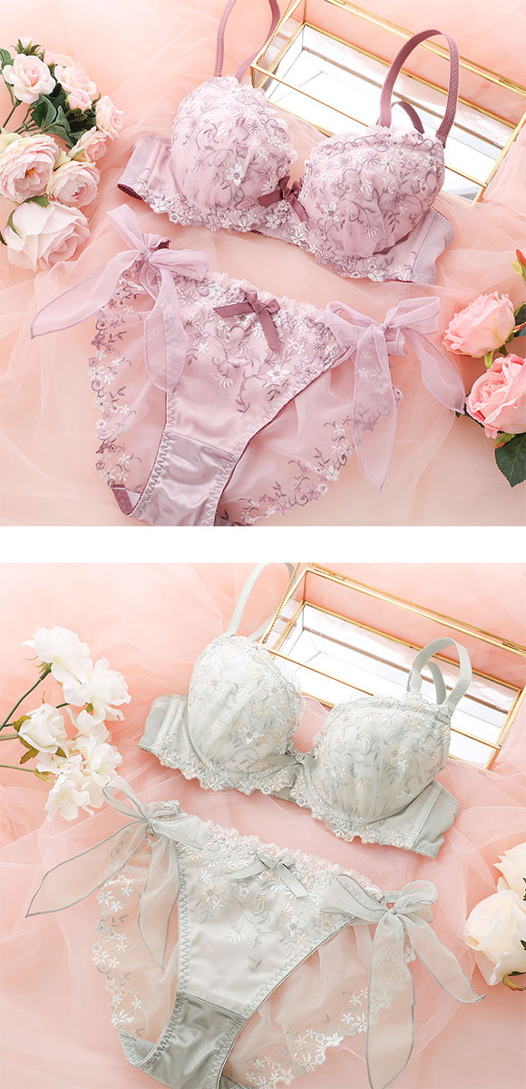ココランジェ プッチフルールガーデン ブラジャー ショーツ セット SHIROHATO別注 サイドリボン バックレース COCO Linge 大きいサイズ