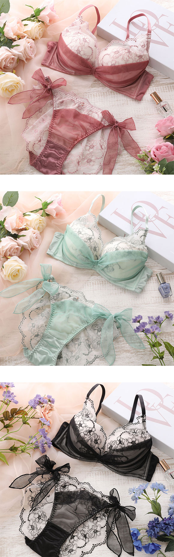 ココランジェ スモーキーヴェール ブラジャー ショーツ セット SHIROHATO別注 谷間 サイドリボン バックレース COCO Linge 大きいサイズ