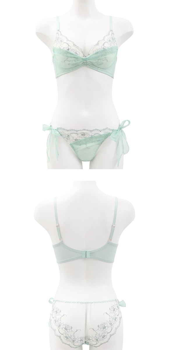 ココランジェ スモーキーヴェール ブラジャー ショーツ セット SHIROHATO別注 谷間 サイドリボン バックレース COCO Linge 大きいサイズ