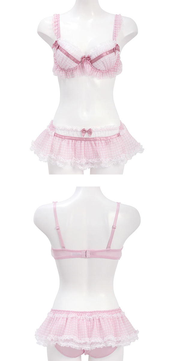 ココランジェ ガーリーギンガムチェック ブラジャー ショーツ セット スカートショーツ SHIROHATO 別注