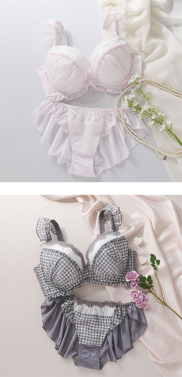 ココランジェ COCO Linge キューティーギンガムチェック グラマーサイズ ブラジャー ショーツ セット フレアショーツ SHIROHATO 別注 GHI