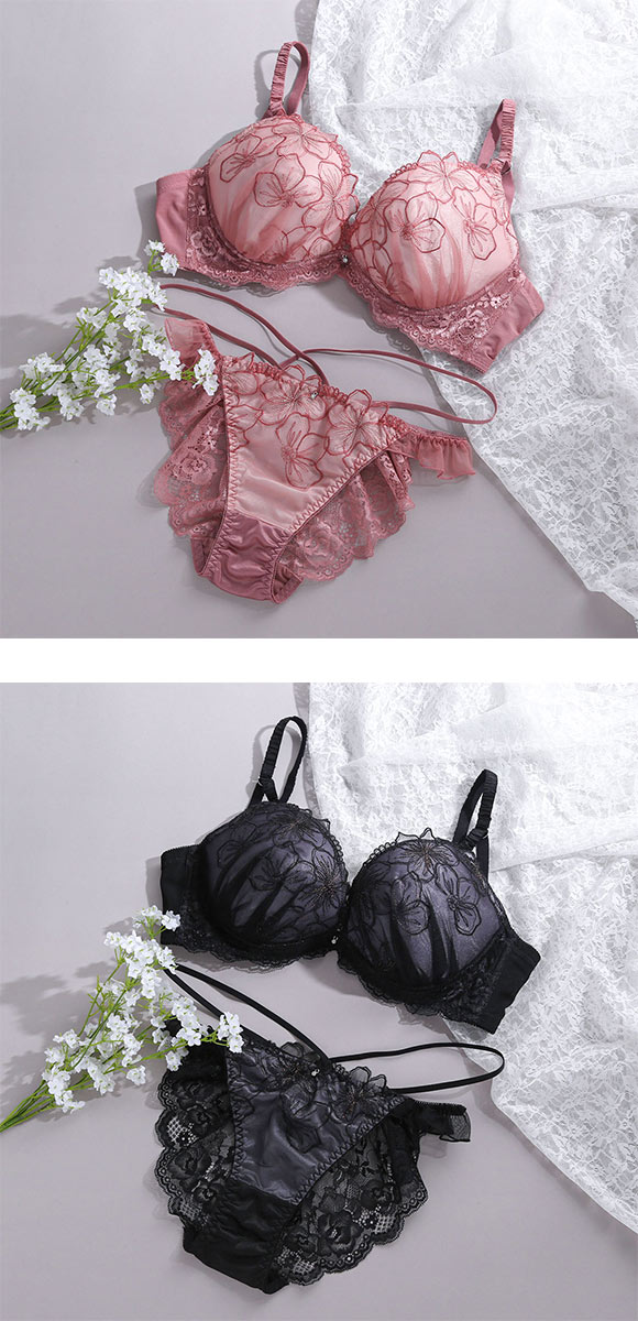 ココランジェ COCO Linge スパークルフラワーレース グラマー ブラジャー ショーツ セット ストリング バックレース SHIROHATO別注 GHI