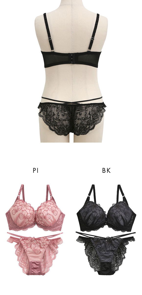 ココランジェ COCO Linge スパークルフラワーレース グラマー ブラジャー ショーツ セット ストリング バックレース SHIROHATO別注 GHI