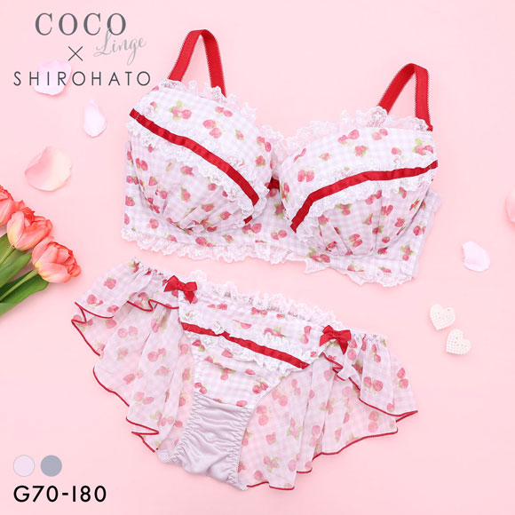 ココランジェ ガーリースウィートストロベリー ブラジャー フレア ショーツ セット 大きいサイズ SHIROHATO別注 GHI COCO Linge