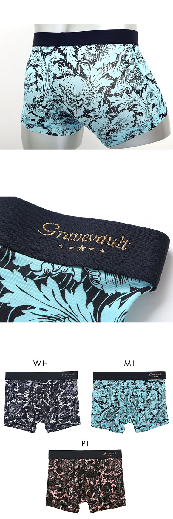 グレイブボールト FLOWER ショート ボクサーパンツ メンズ Gravevault 前とじ S M L 3052592 日本製