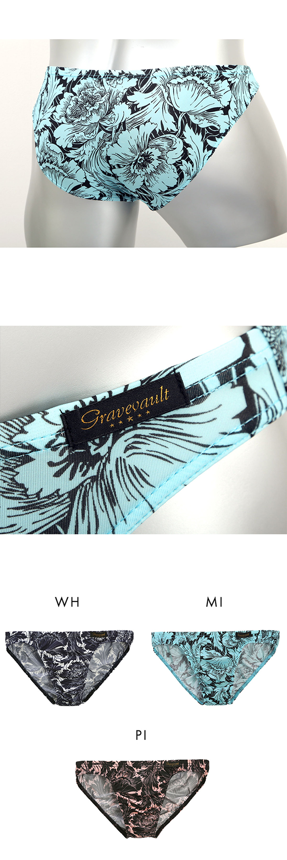 グレイブボールト FLOWER フルバック ビキニ  M L ブリーフ メンズ Gravevault 前とじ 3052595 日本製