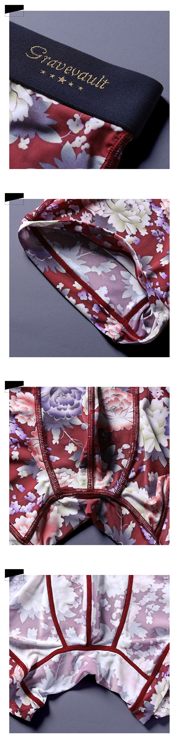 ボクサーパンツ グレイブボールト Gravevault×SHIROHATO 別注 限定 PEONY FLOWER ショート メンズ 下着 前閉じ 日本製
