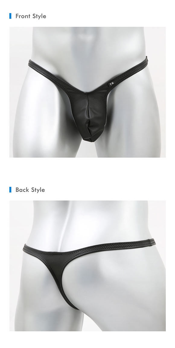 ティーエム コレクション Synthetic leather ハイレッグバルジ Tバック ビキニ M L メンズ Bulge タンガ ソング セクシー 前閉じ