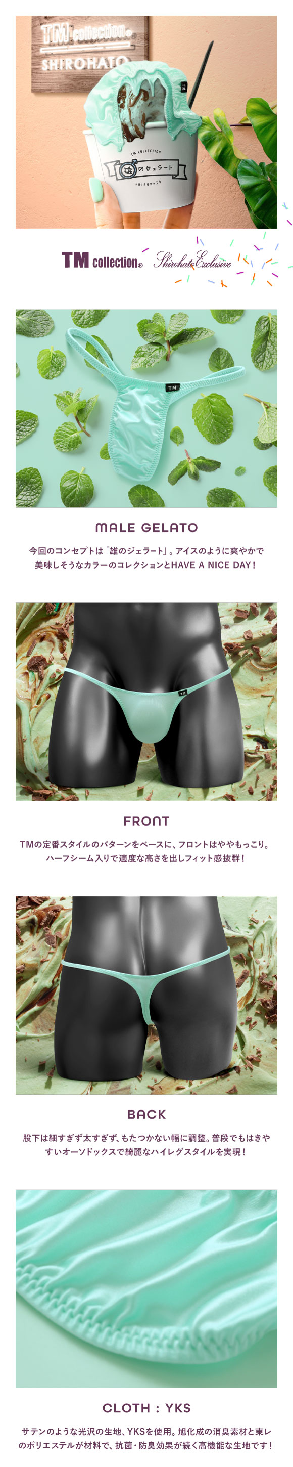 ティーエム コレクション TM collection × SHIROHATO コラボ YKS 雄のジェラートハギ無シャープ Tバック ビキニ M L LL
