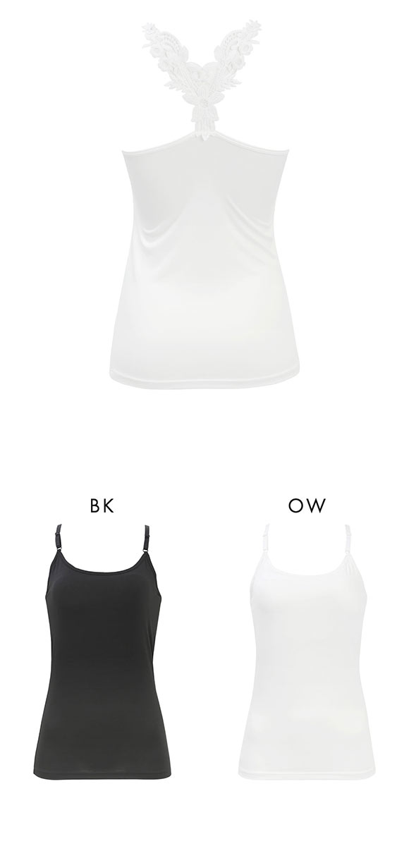 背中見せ ケミカルレース パッド入り キャミソール カップ付きキャミソール