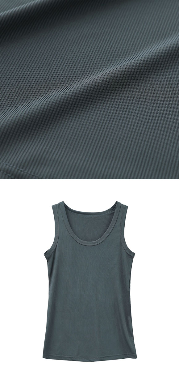 冷感リブ 太めパイピング タンクトップ アウター 接触冷感 M L LL