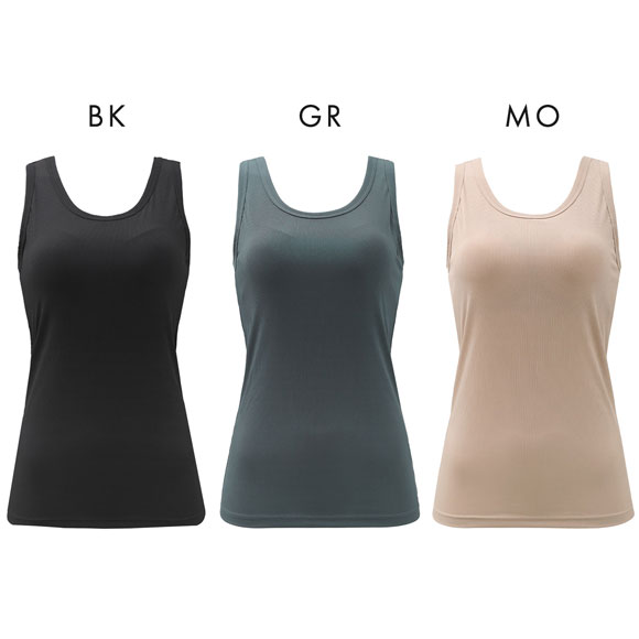 冷感リブ 太めパイピング カップ付き タンクトップ アウター ブラ内蔵 接触冷感 M L LL
