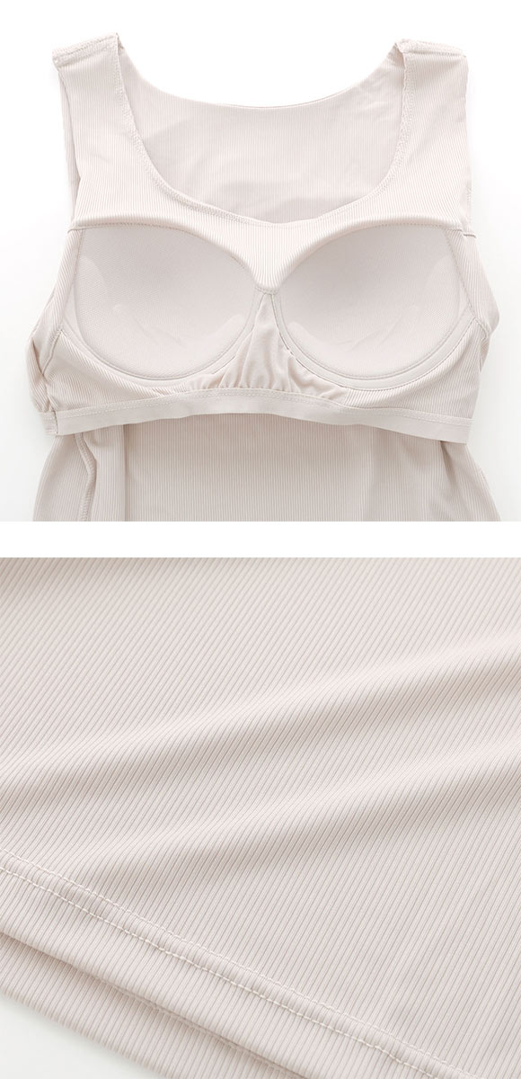 DRY WISH 冷感リブ ブラトップ ブラ内蔵タンクトップ M L LL 吸汗速乾 接触冷感 UVカット ストレッチ ノンワイヤー