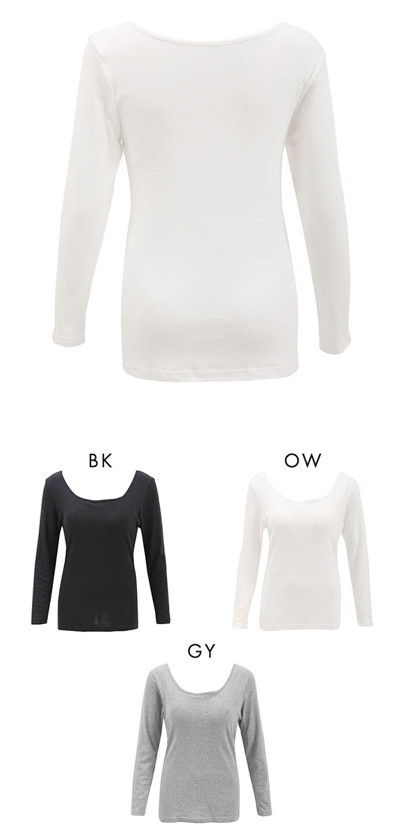 素肌にやさしくフィット 綿100％ ブラトップ カップ付き 長袖インナー 8分袖トップス M L LL ロンT ロングTシャツ 敏感肌 肌着