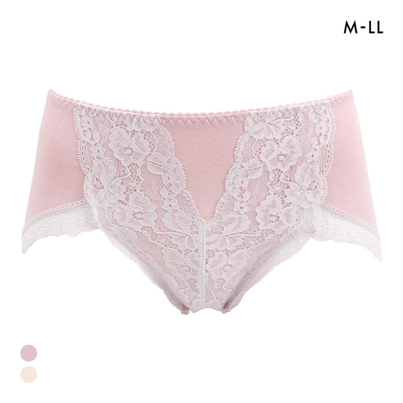 フィニー 綿混バックレース ショーツ スタンダード M L LL はきこみ深め バック脚まわり レース ハイウエスト 大きいサイズ 綿混