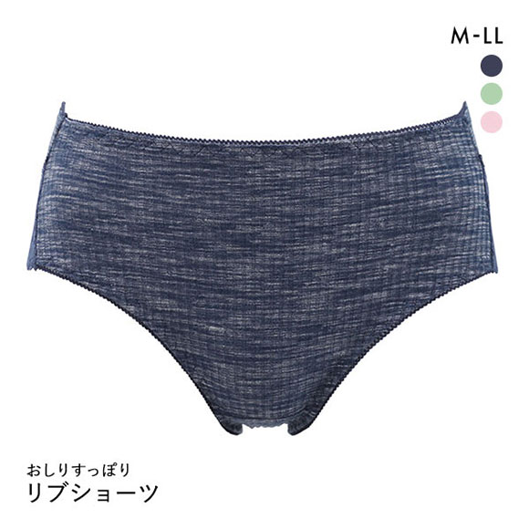 お肌に優しい レーヨン混 なめらか バックレース リブショーツ M L LL スタンダード ショーツ 大きいサイズ おしりすっぽり 単品