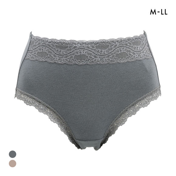 お腹まですっぽり 綿混 レースショーツ M L LL スタンダード ショーツ 大きいサイズ ハイウエスト コットン混 単品