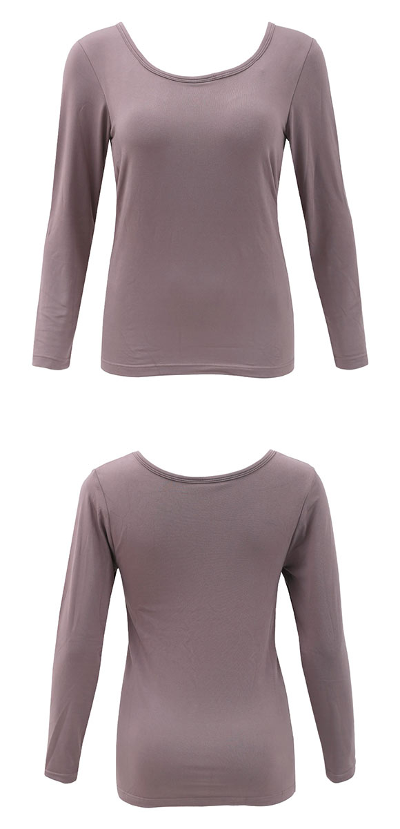 超伸び 裏起毛 ブラ内蔵 長袖インナー 8分袖 あったかブラトップ M L LL ラウンドネック 保温 静電気防止 無地 薄手 カップ付き長袖