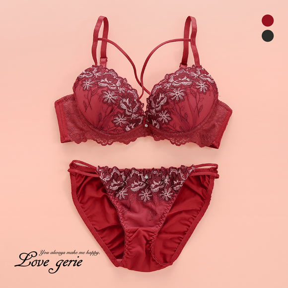 ラブジェリー デコラストリングフラワー ブラセット EF 谷間ブラ 脇寄せ Wパッド 盛り胸 大きいサイズ Love gerie