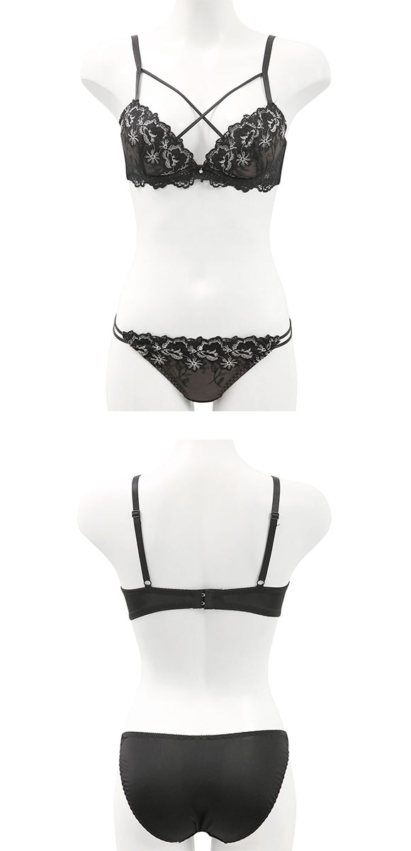 ラブジェリー デコラストリングフラワー ブラセット EF 谷間ブラ 脇寄せ Wパッド 盛り胸 大きいサイズ Love gerie