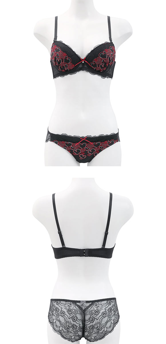 ラブジェリー ラブミーハート ブラセット EF 谷間ブラ Wパッド 厚盛り 盛り胸 バックレース ブラジャー ショーツ セット Love gerie