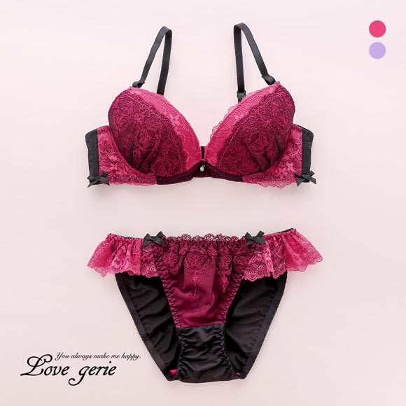 ラブジェリー ダークメルティ ブラセット EF 谷間ブラ 脇寄せ Wパッド 厚盛り 盛り胸 ブラジャー ショーツ セット Love gerie