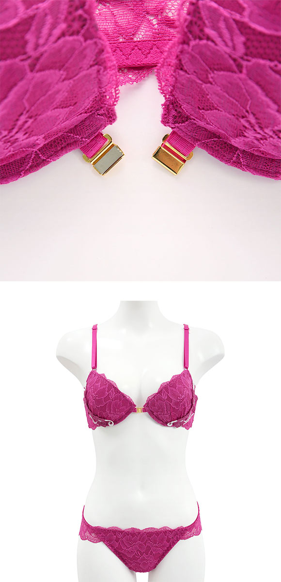 ラブジェリー 背中魅せ ジュエルフラワー フロントホック ブラセット ABCD 盛り胸 Wパッド 谷間ブラ Love gerie