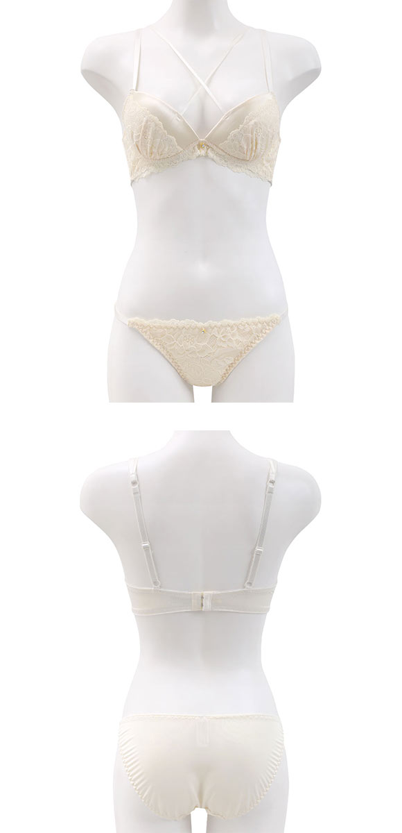 ラブジェリー レーシーサテン ブラセット EF グラマー 大きいサイズ 盛り胸 Wパッド ブラジャー ショーツ セット Love gerie