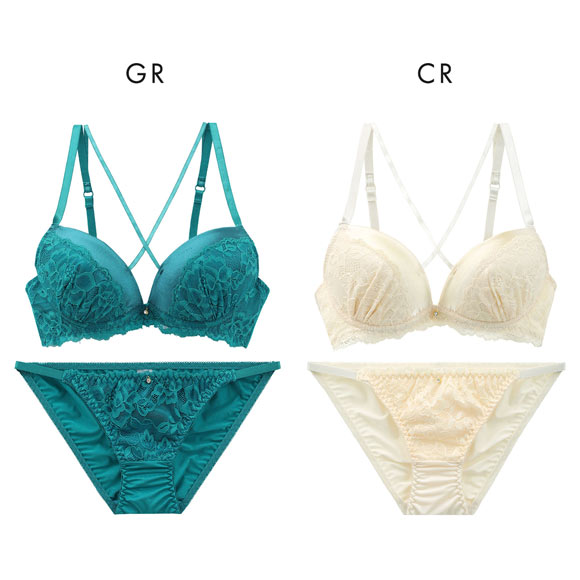 ラブジェリー レーシーサテン ブラセット EF グラマー 大きいサイズ 盛り胸 Wパッド ブラジャー ショーツ セット Love gerie