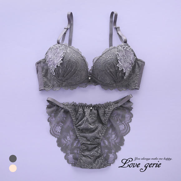 ラブジェリー コサージュケミカル ブラセット EF 大きいサイズ 盛り胸 Wパッド 厚盛り 谷間ブラ バストアップ 脇寄せ バックレース Love gerie