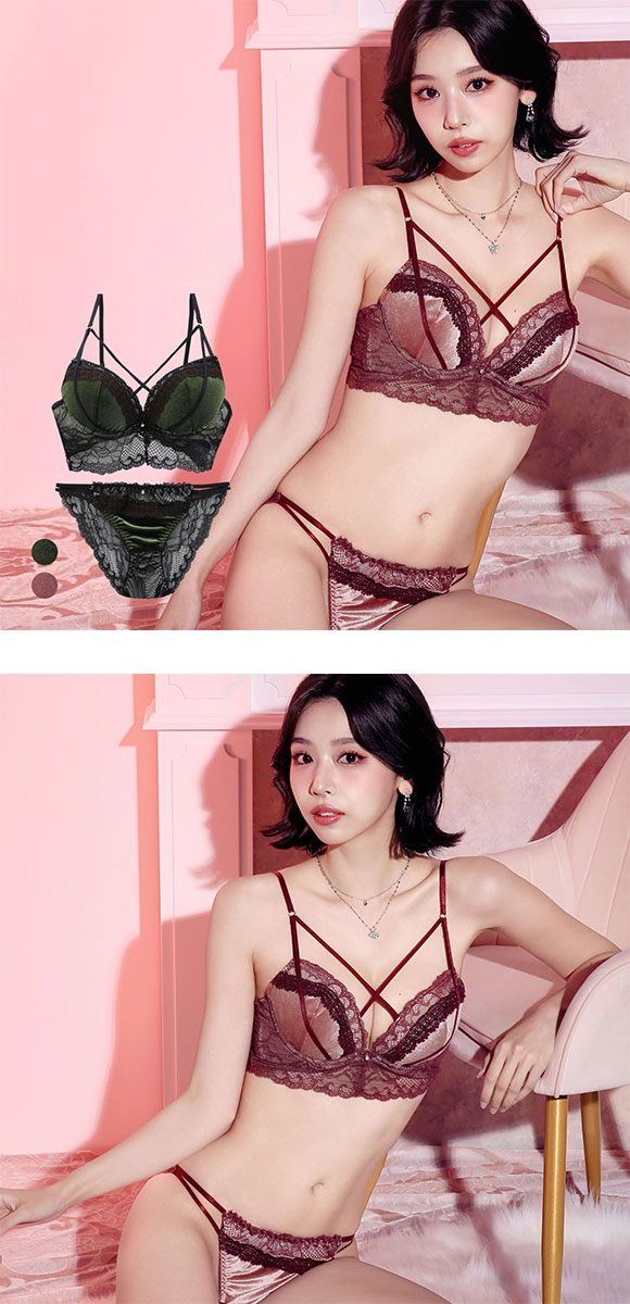 ラブジェリー ベロアレース ブラセット ABCD 盛り胸 Wパッド 谷間ブラ 脇寄せ バストアップ バックレース ブラジャー ショーツ Love gerie