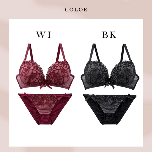 ラブジェリー ロマンティックロージーリボン ブラセット ABCD 盛り胸 Wパッド 谷間ブラ L字 脇寄せ バストアップ ブラジャー ショーツ セット Love gerie