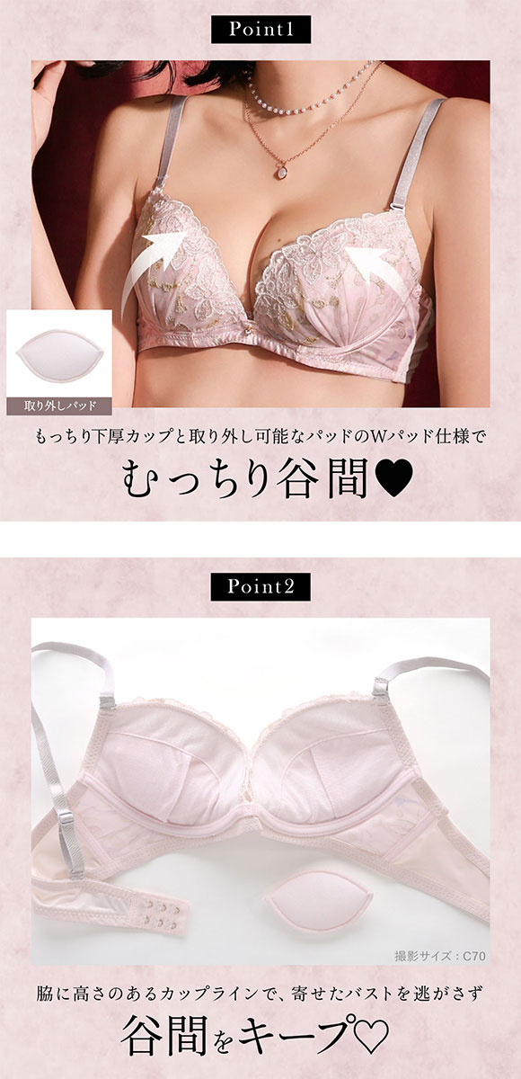 ラブジェリー ジュエルズバタフライ ブラセット EF 大きいサイズ グラマー 盛り胸 Wパッド 谷間ブラ ブラジャー ショーツ セット Love gerie