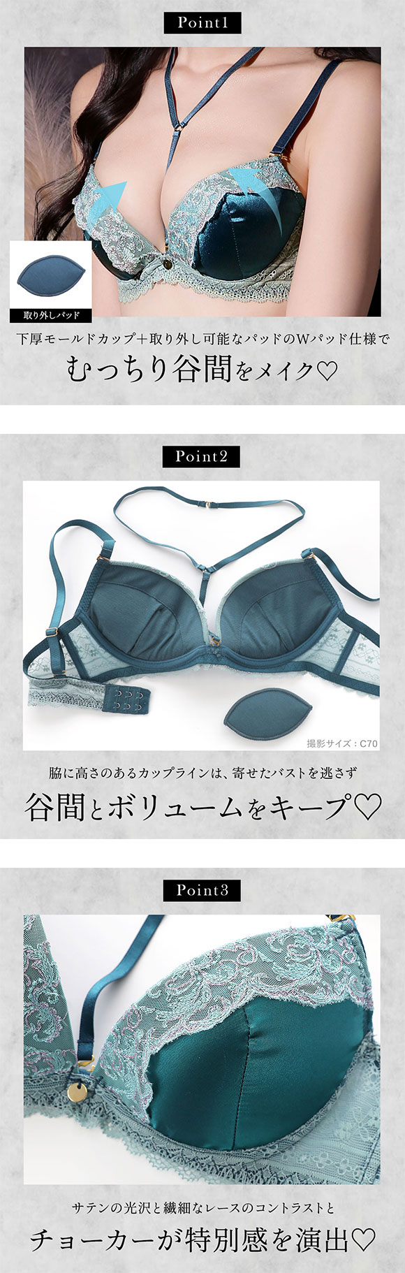 ラブジェリー ピーコックリュクス チョーカー付 ブラセット EF 大きいサイズ グラマー 盛り胸 谷間ブラ バックレース ブラジャー ショーツ セット