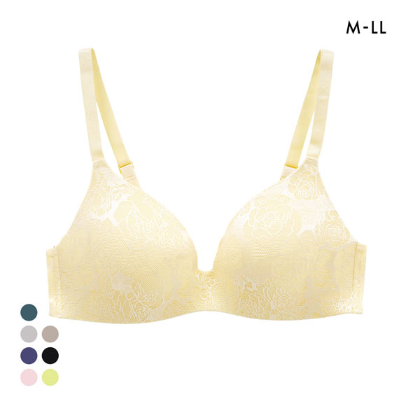 ジャガードモールド プレミアム ノンワイヤーブラジャー M L LL ワイヤレス 軽い ひびきにくい 単品 らくちん ストレスフリー 美胸