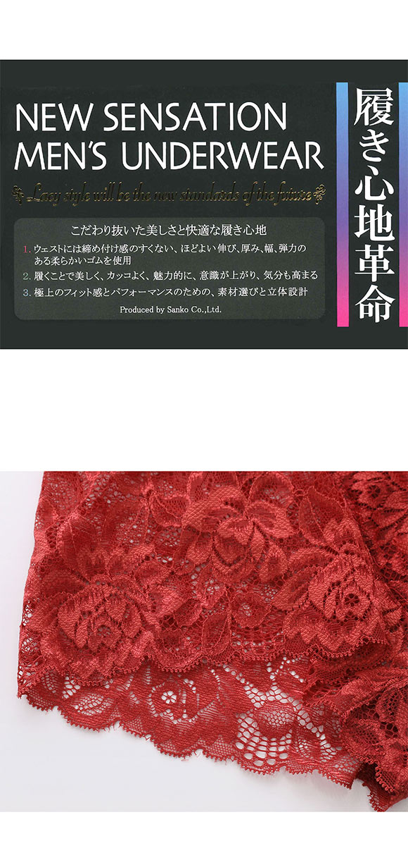 NEW SENSATION ボクサー 総レース M L LL メンズ パンツ アウトゴム アンダーウェア シースルー ひびきにくい 高通気 セクシー 前閉じ