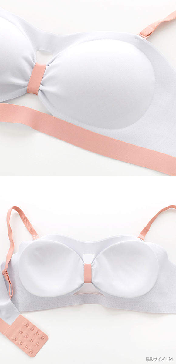 もちもちふわふわ リボン風ノンワイヤー チューブブラ M L LL バンドゥ シームレス ボリュームアップ ひびきにくい