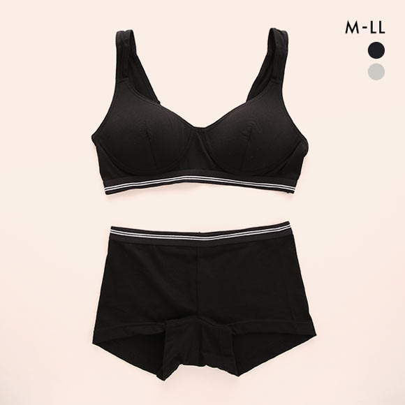 いつでもどこでも快適！ 綿混モールドカップ ノンワイヤーブラセット M L LL ショーツ ハーフトップ ブラトップ ボーイレングス